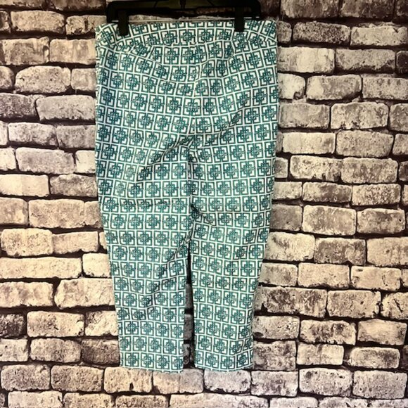 Chico's Turquoise & White Pull On Crop Pants Size L/14 - Picture 4 of 9